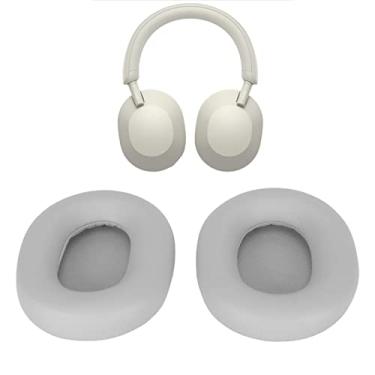 Imagem de Substituição Universal de Almofadas de Ouvido, Capa de Fone de Ouvido de Espuma Respirável de Couro Artificial Macio, para WH 1000XM5 (Prata Platina)