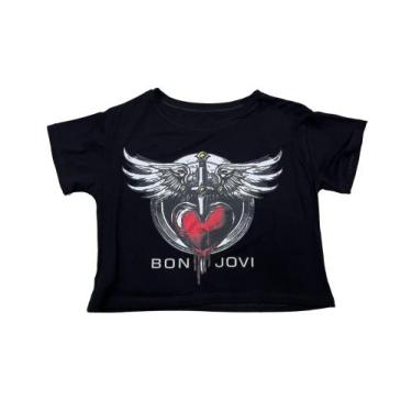 Imagem de Blusa Bon Jovi Blusinha Camiseta Cropped Feminino Banda Rock Sf356 Bm