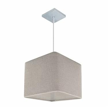 Imagem de Lustre Pendente Quadrado Cúpula Tecido 21/25x25 cm, Vivare Iluminação, Pendente4058 CZ, Cinza, Pequeno