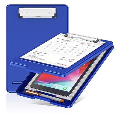 Imagem de Prancheta com armazenamento, prancheta fina de plástico para enfermagem com clipe de perfil baixo, tamanho de carta dobrável para enfermeira, criança, salário, treinador, trabalho, industrial, escritório (22,8 cm x 33 cm x 2 cm, azul)