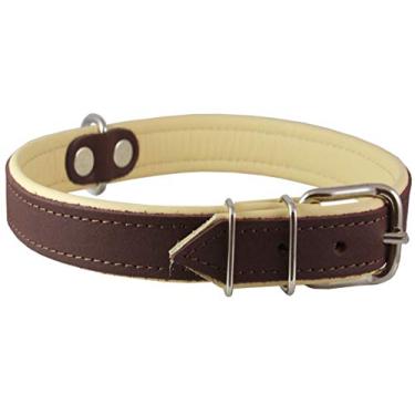 Imagem de Coleira para cachorro de couro macio de verdade acolchoada (27,94 cm - 33 cm de pescoço; 1,27 cm de largura, marrom/bege)