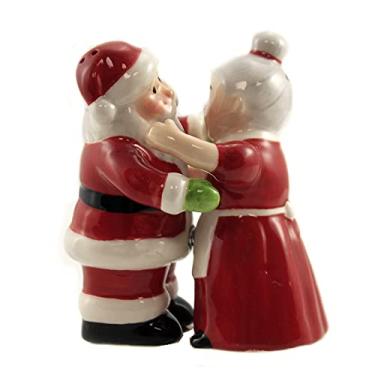 Imagem de Pacific Giftware Saleiro e Pimenteiro Abraçando Papai Noel e Sra. Claus, Conjunto de 2 Peças, Cerâmica