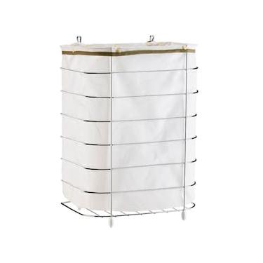 Imagem de Cesto de Roupa para Parede e Chão Utimil CR483 em Arame Cromado e Tecido Bege