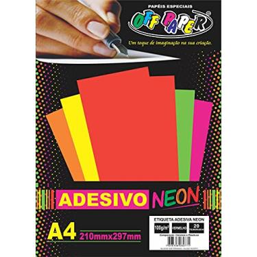 Imagem de Papel Adesivo Neon, Off Paper, A4, 210X297 mm, Vermelho, 100 Gramas, Caixa com 20