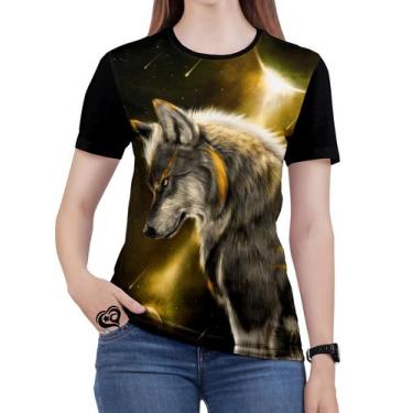Imagem de Camiseta De Lobo Feminina Animal Galaxia Espaço Blusa - Alemark