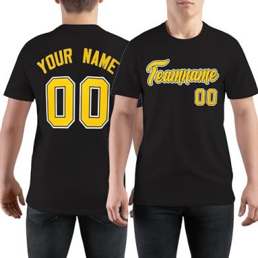 Imagem de Camiseta de beisebol personalizada para homens, mulheres, jovens, camisas de manga curta, logotipo com número de nome impresso personalizado, Preto e amarelo - 02, One Size