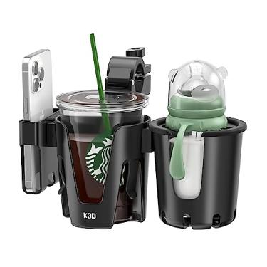 Imagem de KDD Suporte de copo para carrinho de bebê com suporte de telefone, suporte de garrafa removível 3 em 1, rotação de 360 graus, suporte para bebidas para cadeira de rodas, carrinho, bicicleta, andador