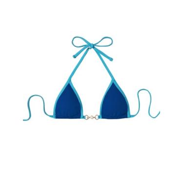 Imagem de SOLY HUX Top de biquíni feminino contrastante, frente única, triangular, maiô, Azul royal liso, M