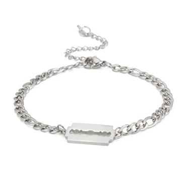 Imagem de EUEAVAN Pulseira punk de aço inoxidável com lâmina de barbear personalizada Hip Hop Dog Tag Pulseira de casal pulseiras femininas, Aço inoxidável, Sem Pedra Preciosa