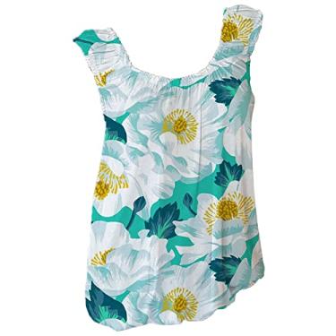 Imagem de Coletes florais femininos gola quadrada sem mangas plissadas camiseta regata outono verão 2024, K-13 verde-limão, G