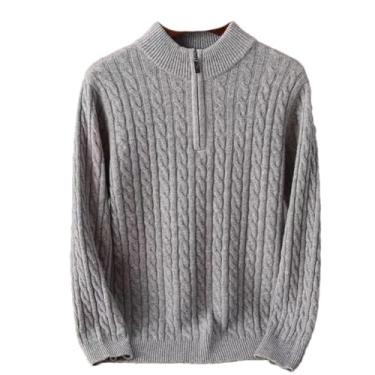 Imagem de Suéter masculino coreano de malha torcida gola meio zíper espesso suéter quente moletom masculino inverno, Cinza, Medium