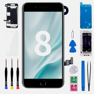 Imagem de BESJMYT Tela de substituição para iPhone 8 preta com botão Home 11.9 cm 3D Touch LCD Display digitalizador para iPhone SE 2nd 2020 montagem completa reparo câmera frontal alto-falante sensor Fix Tools