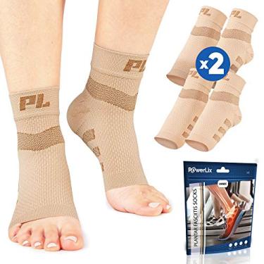 Imagem de Meias de fascite plantar Powerlix (2 pares), meias de nano, suporte de tornozelo para mulheres e homens, manga de pé de compressão sem dedos para neuropatia, dor no arco e calcanhar – melhor do que tala noturna e palmilhas