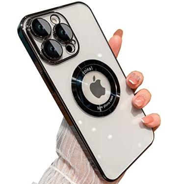 Imagem de LOOBIVAL Capa magnética para iPhone 13 Pro Max, compatível com Magsafe, protetor de câmera de lente de vidro, capas de telefone rígidas luxuosas com visualização de logotipo para iPhone 13 Pro Max para mulheres e homens, capa transparente (preto)