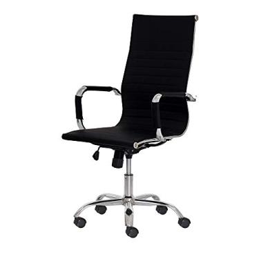 Imagem de Cadeira Escritório Stripes Presidente PU Preta Base Giratória Cromada Altura Ajustável