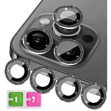 Imagem de KONVOK [3+1 compatível com iPhone 14 e iPhone 14 plus protetor de lente de câmera glitter bling, vidro temperado transparente protetor de tela acessórios de anel de metal, compatível com capas (preto)