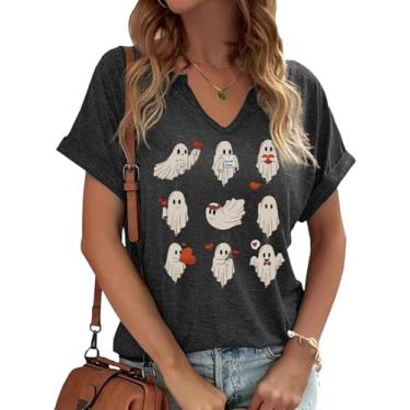 Imagem de Earlymemb Camiseta feminina com estampa de coração e decote em V para o dia dos namorados para casal, casual, de manga curta, para presente, C - cinza - 2, GG