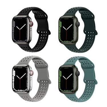 Imagem de Pacote com 4 pulseiras esportivas compatíveis com Apple Smart Watch Series 38 mm, 40 mm, 41 mm, 42 mm, 44 mm, 45 mm, 49 mm, para mulheres e homens, ultra iWatch SE 9, 8, 7, 6, 5, 4, 3 e 2