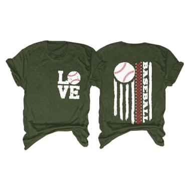 Imagem de Camiseta feminina de beisebol PKDong Love com estampa da bandeira americana com letras fofas camisetas de beisebol de manga curta para mulheres, Verde menta, G