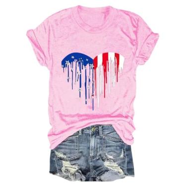 Imagem de Camisetas femininas 4th of July Stars Stripes USA Shirts Memorial Day, camisetas femininas patrióticas, tops de verão, 2 - rosa, G