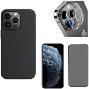 Imagem de Kit Capa Anti Impacto Aveludada + Pelicula Anti Spy + Pel Câmera Compatível iPhone 11 12 13 Pro Max 14 (iPhone 14 Pro)