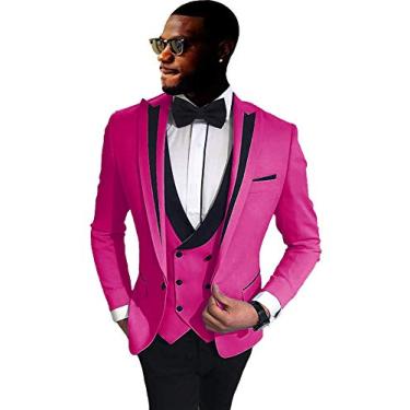 Imagem de Sxfashbrd Ternos masculinos slim fit conjunto de 3 peças blazer jaqueta Dalily negócios smoking padrinhos blazer casaco para casamento, Vermelho rosa, X-Large