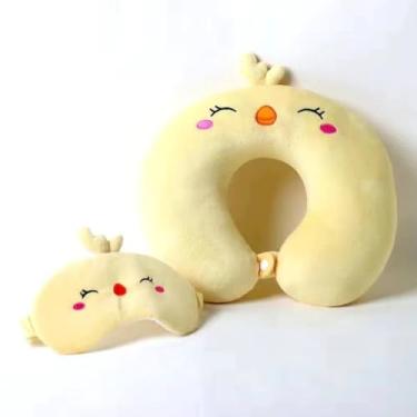 Imagem de Almofada Travesseiro Descanso de Pescoço Viagem + Máscara de Dormir Tapa Olho (Amarelo)
