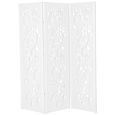 Imagem de Biombo Pintado Divisoria Separador de Ambiente MDF Preto ou Branco (Branco, 3 Floral)