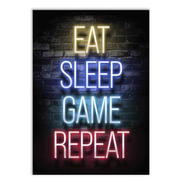 Imagem de Placa Decorativa Gamer Eat Slep Game Repeat Decoração Quarto
