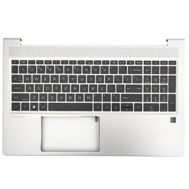 Imagem de WWGTMC Peça de substituição para montagem do teclado da capa superior do apoio para as mãos com layout dos EUA para laptop HP Probook 450 455 G9 N01933-001 prata