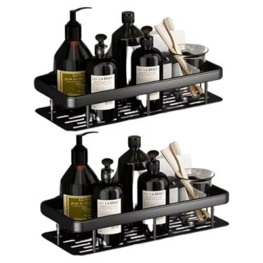 Imagem de Kit 2 Portas Shampoo Prateleiras Reto Multiuso Adesivo Organizador Versátil de Parede em Chapa, Suporta Até 10Kg (Preto)
