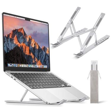 Imagem de Suporte portátil para mesa - OMOTON LA02 suporte de laptop de alumínio dobrável ajustável, compatível com MacBook Air, MacBook Pro, HP, Dell, Lenovo e mais (até 15,6 pol), prata