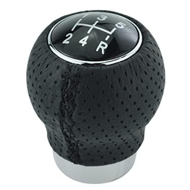 Imagem de Lunsom Maçaneta de engrenagem de couro com 5 botões de câmbio de velocidade, alavanca de mudança de carro de liga metálica para veículo de transmissão automática manual (preto)