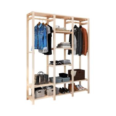 Imagem de Estante Arara com Cabideiro, Prateleiras, Sapateira e Maleiro em Madeira