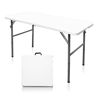 Imagem de CAMP SOLUTIONS Mesa dobrável de 1,5 m, mesas portáteis de plástico para jantares, festas, cartões, piquenique, acampamento, granito, branco