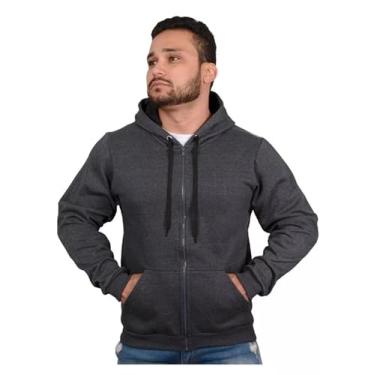 Imagem de Moletom com Zíper Blusa de Frio Fechado Flanelado Moleton Com Capuz Blusão Casaco de Algodão Unissex Feminino Masculino Liso Sem Estampa (Chumbo, GG)