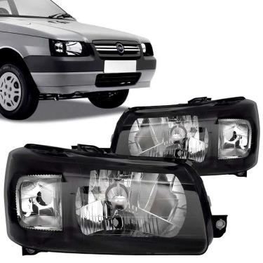 Imagem de Par Farol Fiat Uno Fire Fiorino 2004-2013 Máscara Negra - Lado Direito (Passageiro) e Lado Esquerdo (Motorista)