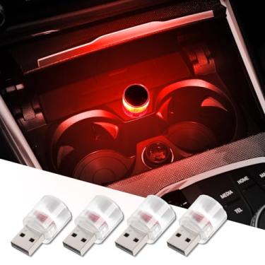 Imagem de Lâmpada LED USB para atmosfera interior de carro, mini luzes LED USB universais para decoração de carro, luz noturna de LED mini USB adequada para carros, quartos (vermelho-4 peças)