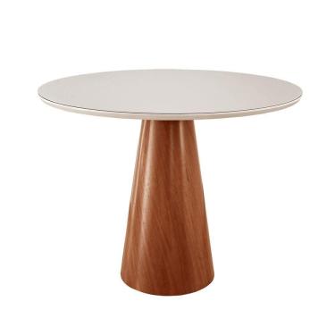 Imagem de Mesa De Jantar Gênova 110cm Tampo Redondo Vidro Móveis Minas Cor Off White