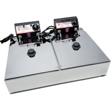 Imagem de Fritadeira Elétrica Industrial 2 Cubas 10L com Tampa - Eficiência e Praticidade para Diversos Ambientes (110v)
