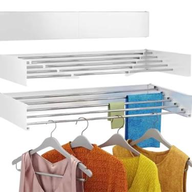 Imagem de Varal Magico De Parede Retratil Secreto 80cm Com 5 Varetas (Branco)