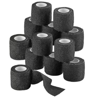 Imagem de Fita Adesiva Auto Aderente Coesiva - 12 Pacotes a Granel | Fita Médica Auto Aderente Negra | 2" Largura x 5 jardas Fita Desportiva Atlética Suor & Resistente à Água, Primeiros Socorros ...