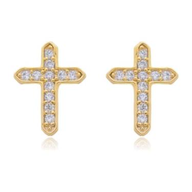 Imagem de Brinco de Cruz Banhado a Ouro 18k Feminino Pequeno Delicado - Enzara J