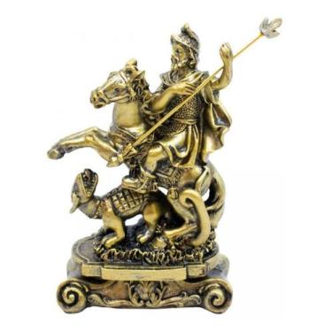 Imagem de Imagem São Jorge Pequena Dourado 12cm - Enfeite Resina - Transcoimport