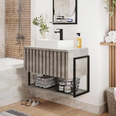 Imagem de Armário para Banheiro com Cuba 1 Porta Havai 85cm MGM Móveis, Cimento