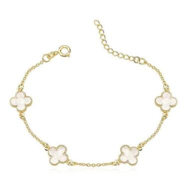 Imagem de Pulseira Trevo de Quatro Folhas Perolada Folheada a Ouro 18k - Maise J