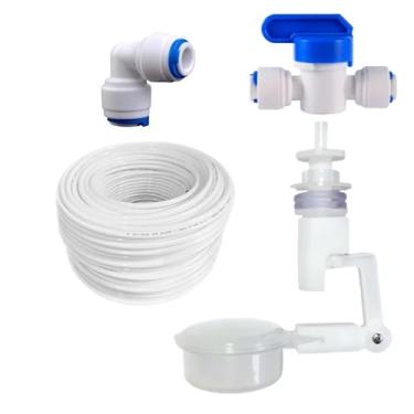 Imagem de Kit Boia Nível de Água + Registro Conexão de 02 vias 1/4 + Engate Rápido 1/4 + Mangueira Atóxica 1/4 (Engate Branco, 03 Metros de Mangueira)