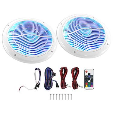 Imagem de Rockville Alto-falantes marítimos brancos RMC65LW 600w Peak/75w RMS bidirecionais (2), LED multicolorido, impermeável, controle remoto para barcos e áudio ao ar livre