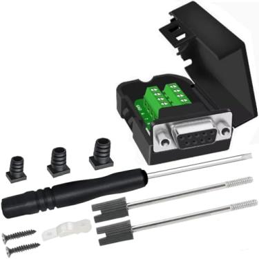 Imagem de Meskliu Conector de breakout DB9, conector sem solda DB9, RS232 D-SUB adaptadores seriais fêmeas 9 pinos placa de fuga módulo sem solda com caixa parafusos longos tubo de cauda