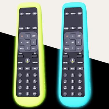 Imagem de Pacote com 2 capas para AT&T TV Now DirecTV Receiver Controle remoto de voz C71KW, capa de bateria capa de silicone que brilha no escuro verde e azul